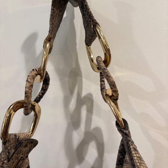 Michael Kors Hobo Tan Effect Leather Python Suede Tote Purse - Picture 4 of 14